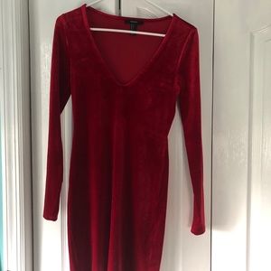 red short, velvet, long sleeve, body con dress